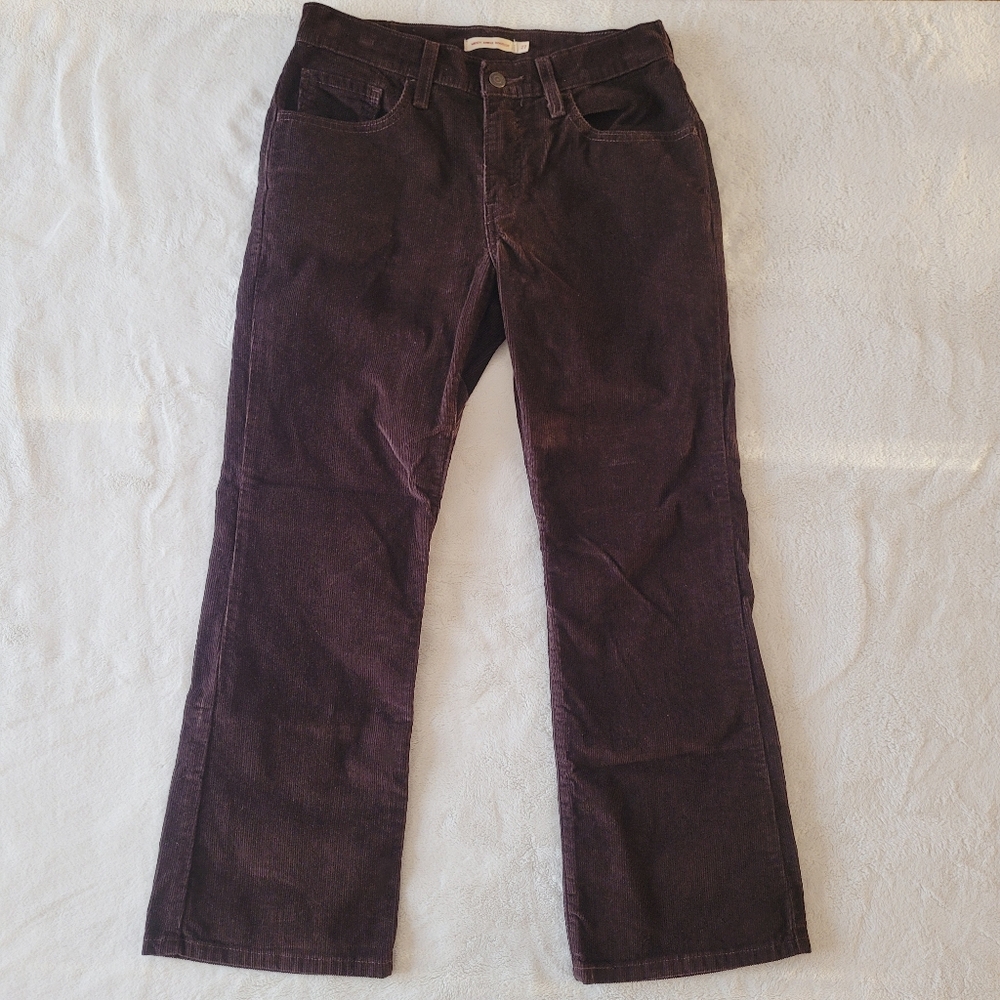 Levi's Middy Ankle Bootcut Chocolate Brown Corduroy Denim Trousers Pants W27 L27 - Picture 3 of 13